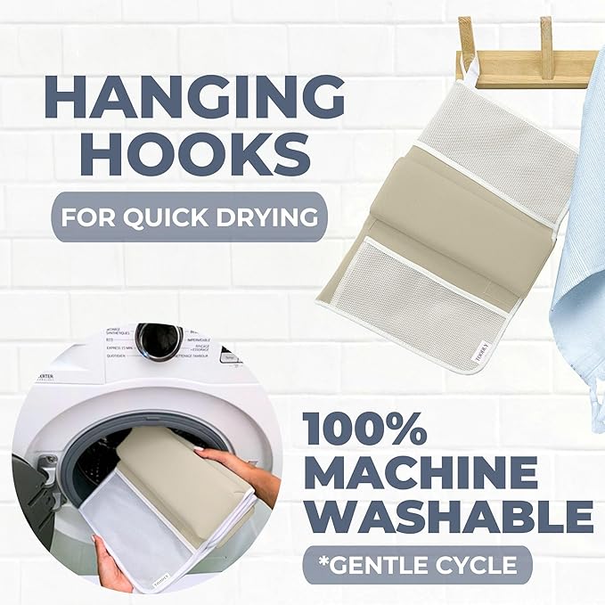 Comfortable Baby Bath Kneeler and Elbow Rest Pad Set – Thick Memory Foam Bath Kneeling Pad with Elbow Support – Baby Bathtub Cushion with Toy Organizer for Bathing Infant or Toddler - Beige