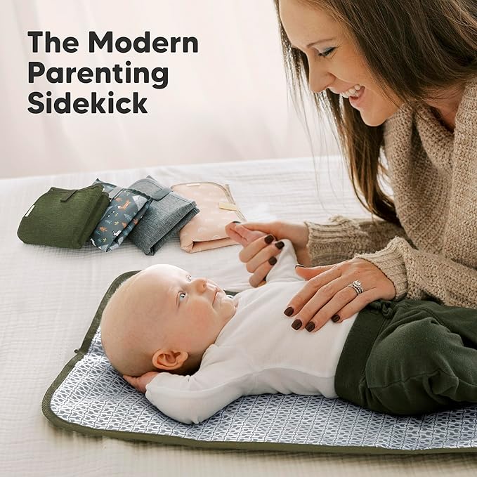 KeaBabies Portable Diaper Changing Pad, Easy Wipe Clean - Foldable Waterproof Baby Changing Mat for Diaper Bag, Compact, Lightweight, 25x13 Newborn, Infant, Baby Changer Travel Essential (Olive Green)