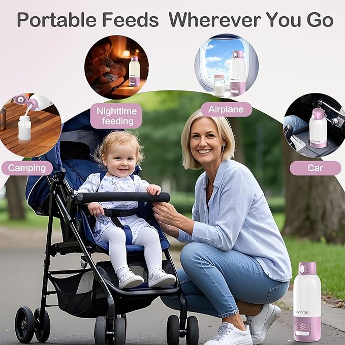 Portable Bottle Warmer for Travel - 17 oz Large Capacity & Extended Battery Life - Breastmilk, Formula, Water, Milk Warmer Fast Heating - Baby Bottle Warmer On The Go for Car & Airplane