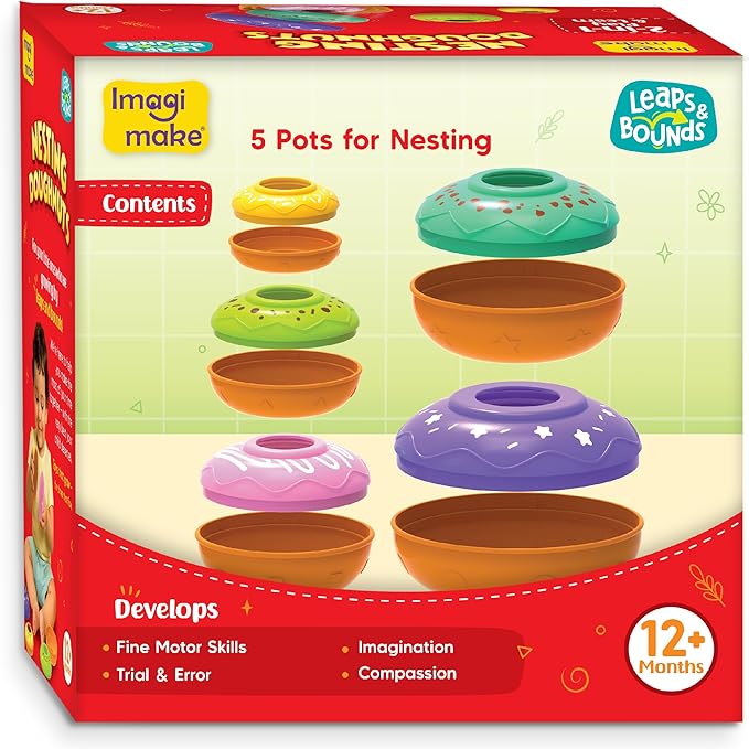 Imagimake Nesting Doughnuts | Leaps & Bounds Baby Toys for 12+ Months | Learning Toys for 1 + Year Old Toddlers and Infant | 2-in-1 Play & Learn | Montessori Baby Toy | Birthday Gifts for 1 Year Old