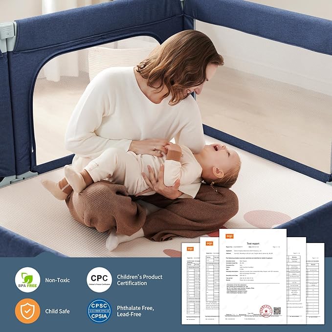 Foldable Baby Playpen, Shape & Size Adjustable Playpen for Toddler, 79x71 Large Play Pens Safety Mesh Foldable Playard for Babies, Portable Baby Fence Play Area Kids Play Pen, Blue