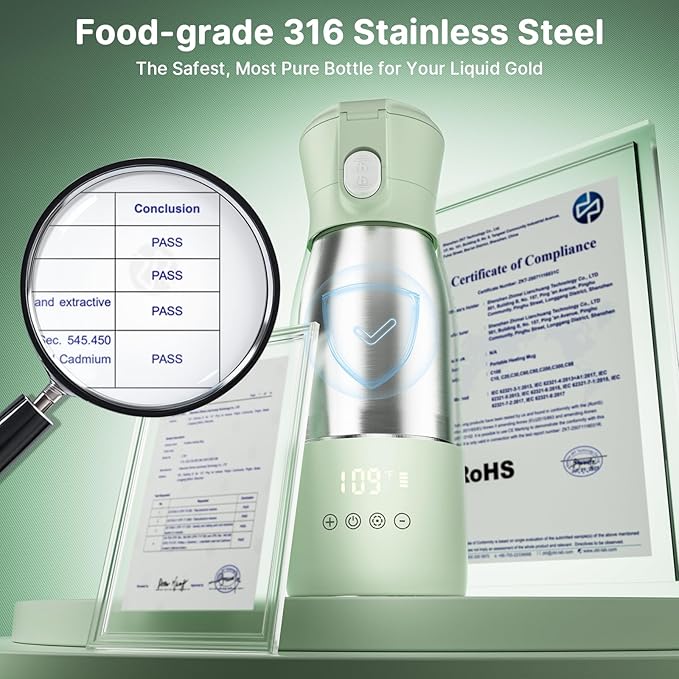 JDZ Portable Bottle Warmer 16000mAh High-Capacity - Fast Heating 3-5 Mins Baby-Safe Milk Warmer, 17oz Large Capacity with Timer & Precise Temp Control for Travel/On-the-Go, Breast Milk, Formula, Water