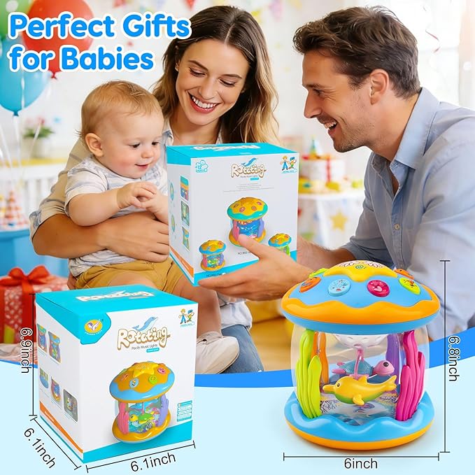 Baby Toys 0-6 Months Ocean Rotating Projector Musical Light Up Tummy Time Toys for Infants 0-3 4 5 6 7 8 9 Months Baby Aquarium Crawling Toys 6-12 Month Boys Girls 1 2 Year Old Birthday Newborn Gifts