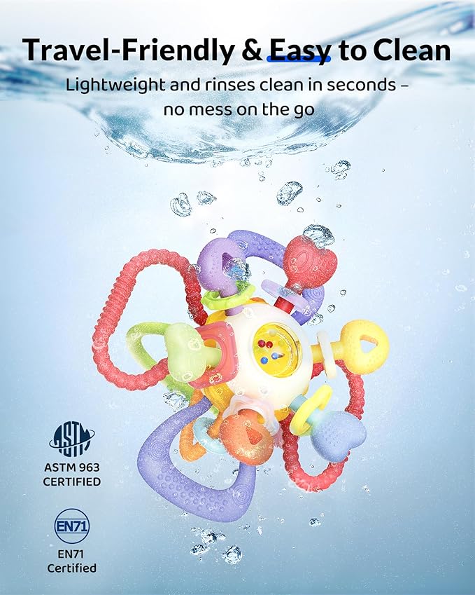 Baby Montessori Sensory Teething Toy - Safe, Multi-Functional BPA-Free Silicone Teether for Babies 0-12 Months - Teething Relief & Fun Play with Rattle - Perfect Baby Toys for Boys & Girls