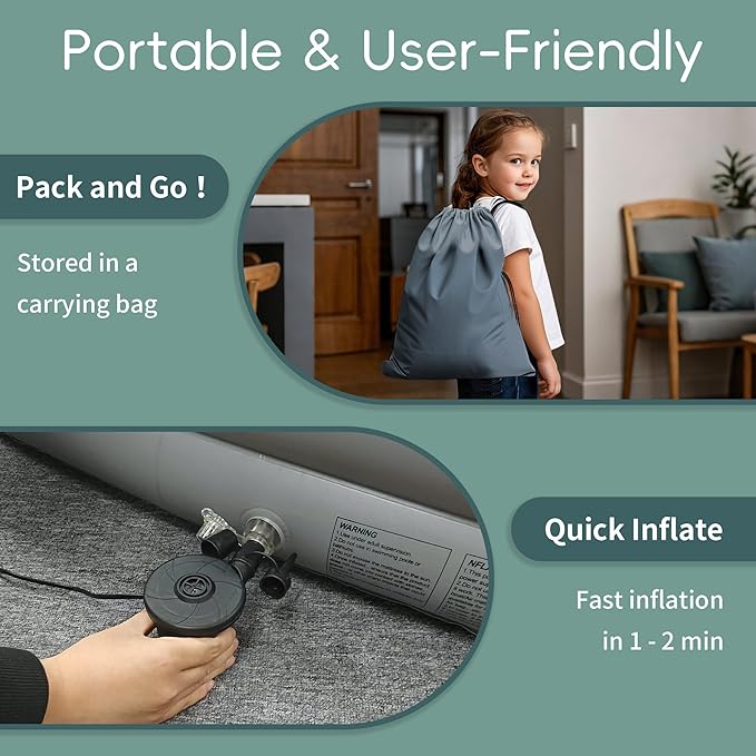 GloTika Inflatable Toddler Travel Bed, Portable Kids Air Mattress with Soft Bed Sheet, Toddler Air Mattress with Surround Safety Bumpers, Ideal for Home Use or Travel, Includes Pump and Carry Bag