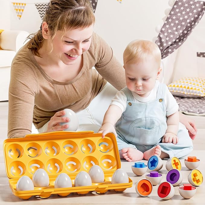 Matched Eggs Toddler Toys 1 2 3 4 Year Old - Shape Color Sorting Games, Kids Easter Eggs, Toddler Sensory Toys, Preschool Educational Boy Toy, Gifts for Baby 6-12 Months+