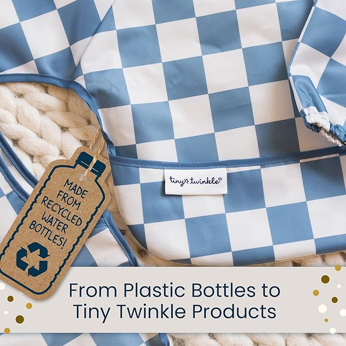 Tiny Twinkle Mess Proof Baby Bib for Boys | Waterproof Toddler Bib for Eating | Baby Apron for Feeding, Machine Washable | Perfect Shower Gift (Brown Checkers, 2-4Y)