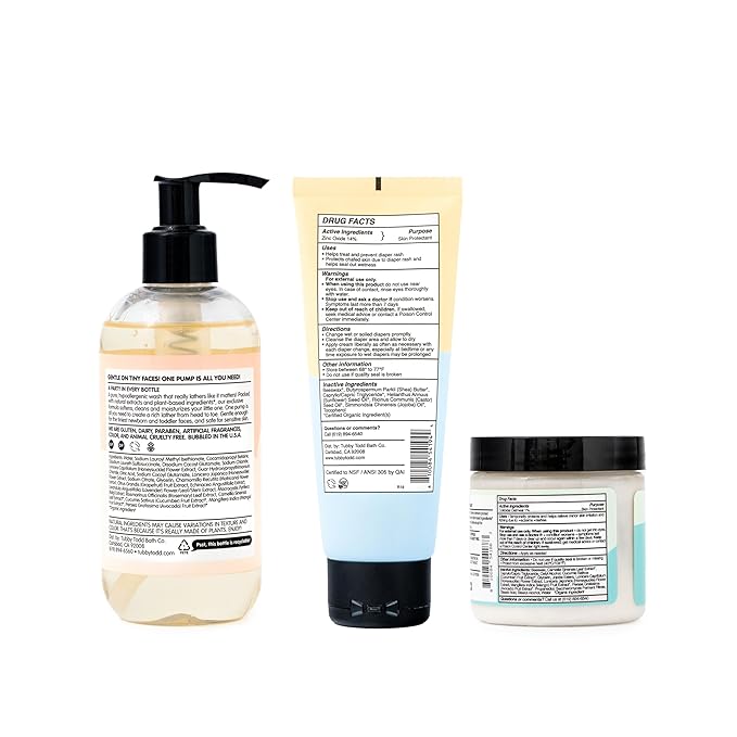 TUBBY TODD Baby Bundle Newborn Skin Care Set - Hypoallergenic Hair + Body Wash, All Over Ointment with Colloidal Oatmeal, Sweet Cheeks Diaper Paste - Fragrance Free, Standard Size