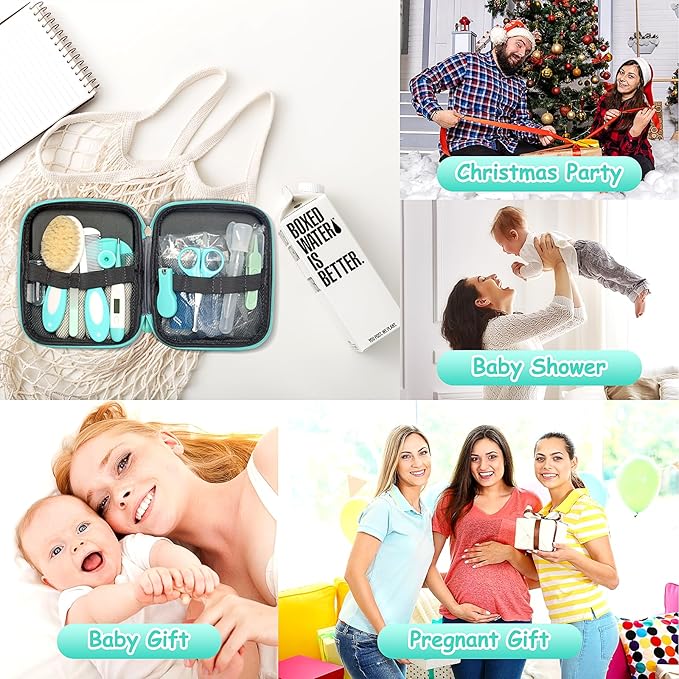 23 in 1 Baby Healthcare and Grooming Kit, Infant Safety Care Set Baby Nursery Kit with Gas Colic Passer Nasal Aspirator Nail Clipper Hair Brush Comb for Newborn Girls Boys (Green))