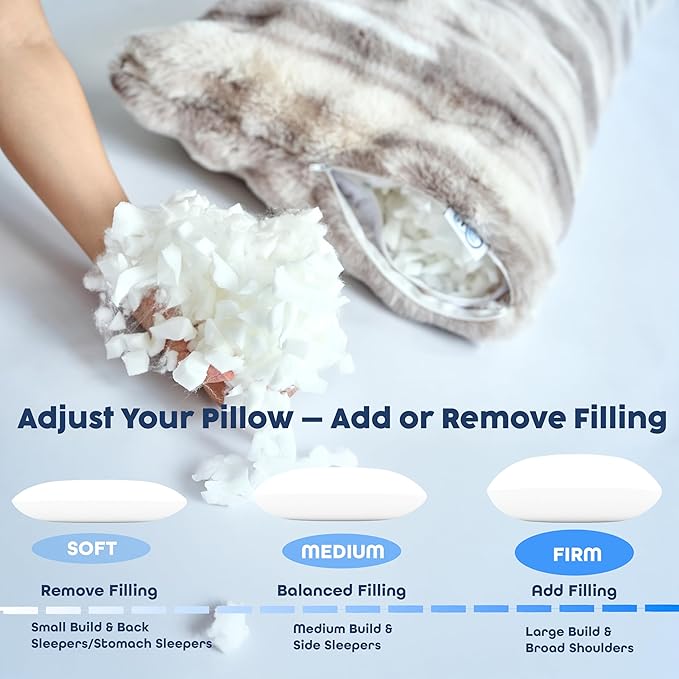 OMEO Winter Fluffy Full Body Pillow – Memory Foam Pregnancy Pillow, Nursing Pillow for Side Sleepers, Weighted Body Pillow for Adults, Greyish Brown