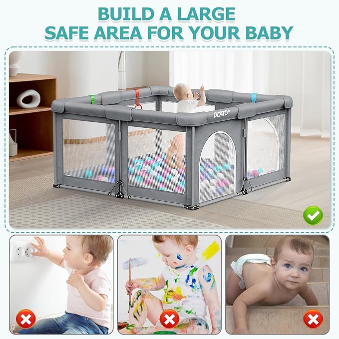 OCATO Baby Playpen Play Pen: Foldable Playpen for Babies and Toddlers Playard for Indoor Outdoor Activity Center Game Fence Safety Area Toddler Play Pen for Babies 6-12 Months Baby Gifts (50" × 50")