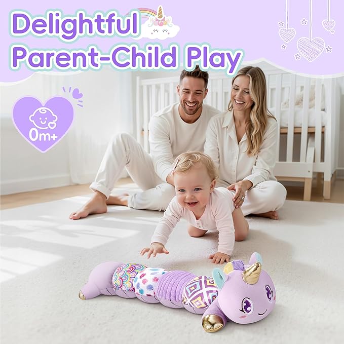Unicorn Baby Toys 6-12 Months Infant Musical Stuffed Toys for Newborn Tummy Time Sensory Toys for Babies with Crinkle and Rattle 0-3-6-12 Months Old Baby Girl Must Have Christmas Gifts - Purple