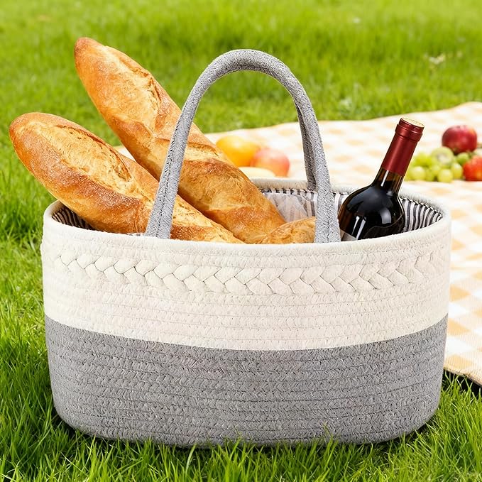 CREVENT Diaper Caddy Organizer, Baby Basket with Handle, Table Organizer for Storage, Portable Car Organizer, Baby Shower Gifts + Gift bag with Ribbon