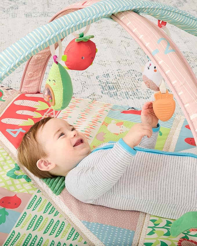 Skip Hop Tummy Time Mat, 3-in-1 Activity Baby Play Gym, Age 0-2y, Farmstand Grow & Play, Green