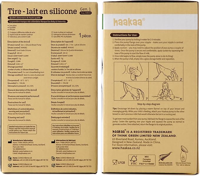 haakaa Manual Breast Pump for Breastfeeding, Silicone, Clear 4oz/100ml