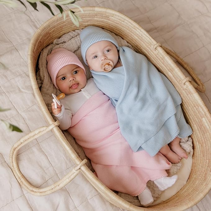 Bleu La La Baby Gift Set - Organic Cotton Newborn Blanket Essentials, Thoughtful Baby Shower & New Baby Gift for Boys & Girls (Luxe - Sky Blue)