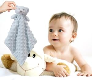 CREVENT Baby Welcome Gift Set Storage Basket with 2 Blankets+ 1 Security Blanket + 1 Taggie + 1 Gift Bag with Ribbon (Blue)