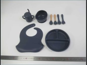 Baby Silicone Feeding Set, Baby Weaning Set, Baby Essentials, Includes Baby Spoons, Baby Bibs, Suction Plates for Baby， Baby Bowls, Food Grade Silicone, BPA Free (A-1)