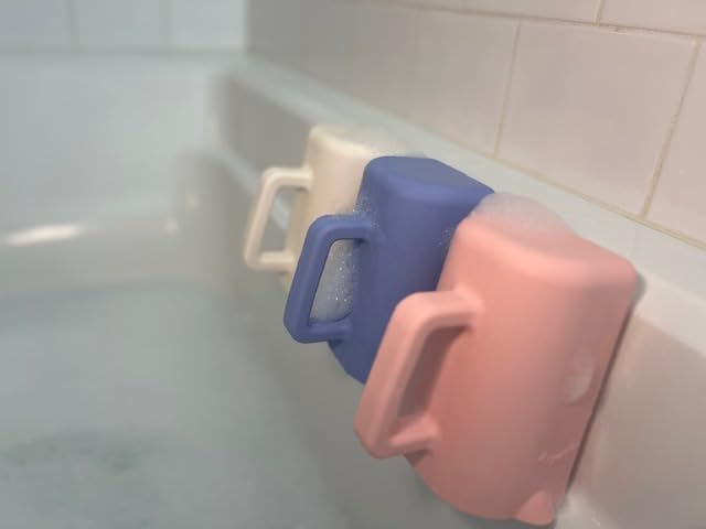 Rinzee® Baby Bath Cup with Suctions - BPA Free, 100% Food Grade Silicone Rinse Cup, Clutter-Free Tub Area, Kids Learning Tool, Sticks to Tiles, Drains Water Upside Down-"Patent Pending"