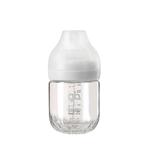 gb Platinum Series Glass Baby Bottle 6oz 180ml, BPA-Free, Anti-Colic, Silicone Pacifier, Wide Neck, Heat-Resistant Borosilicate Glass, for 0+ Months, M-Size Pacifier Leak-Proof, Easy to Clean