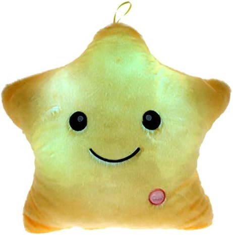 Creative Twinkle Glowing Stars Shape Plush Throw Pillow, LED Night Light Pillow Cushions Stuffed Toys Gifts for Kids, Christmas (Yellow)