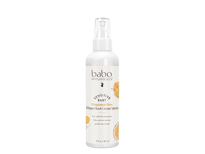 Babo Botanicals Sensitive Baby Fragrance-Free Diaper Rash Cream Spray - No touch, mess-free application - 14.9% Zinc Oxide - Shea Butter, Olive Oil & Aloe Vera - For Babies – 3fl.oz.