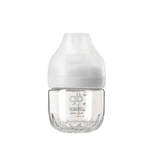 gb Platinum Series Glass Baby Bottle 4oz 120ml, BPA-Free, Anti-Colic, Silicone Pacifier, Wide Neck, Heat-Resistant Borosilicate Glass, for 0+ Months, S-Size Pacifier, Leak-Proof, Easy to Clean