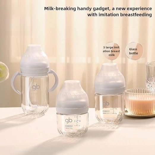 gb Platinum Series Glass Baby Bottle 9oz 260ml BPA-Free, Anti-Colic, Silicone Pacifier, Wide Neck, Heat-Resistant Borosilicate Glass, for 6+ Months, L-Size Pacifier, Leak-Proof, Easy to Clean