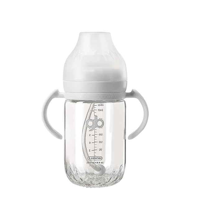 gb Platinum Series Glass Baby Bottle 9oz 260ml BPA-Free, Anti-Colic, Silicone Pacifier, Wide Neck, Heat-Resistant Borosilicate Glass, for 6+ Months, L-Size Pacifier, Leak-Proof, Easy to Clean