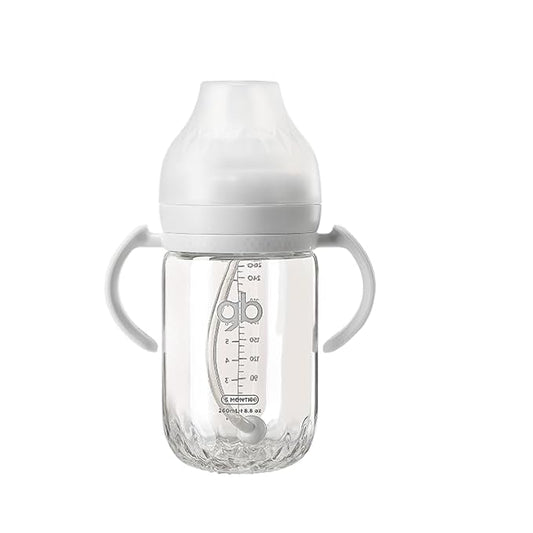 gb Platinum Series Glass Baby Bottle 9oz 260ml BPA-Free, Anti-Colic, Silicone Pacifier, Wide Neck, Heat-Resistant Borosilicate Glass, for 6+ Months, L-Size Pacifier, Leak-Proof, Easy to Clean