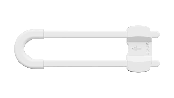 (3 pack white) 4 button Cabinet Locks, U-Shaped Proofing Drawers Safety Child Locks Adjustable, for Wardrobe,Kitchen,Bathroom,Drawer,Fridge,Cupboard Doors Knobs & Handles