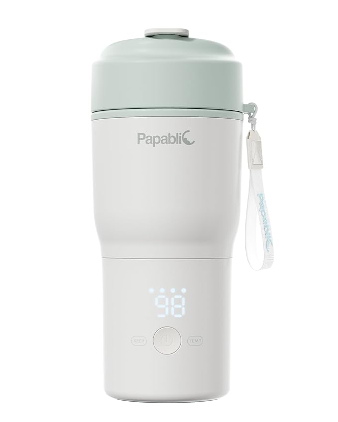 Papablic Portable Bottle Warmer for Home & Travel — 85W Fast Heating, Built-in Sterilizer, 4 Temp Settings, 6 Feeds per Charge, 3-Inch Wide Mouth, Fits Car Cup Holder