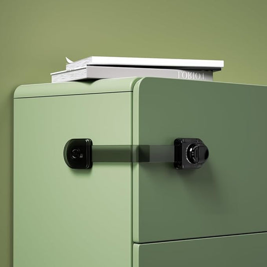 SAFELON 2 Pcs Transparent Child Proof Cabinet Locks Baby Safety Drawer Strap Locks, Baby Security Multi-Function Lock for Drawers, Fridges, Toilets, Cupboards, Cabinets (Clear-Black)