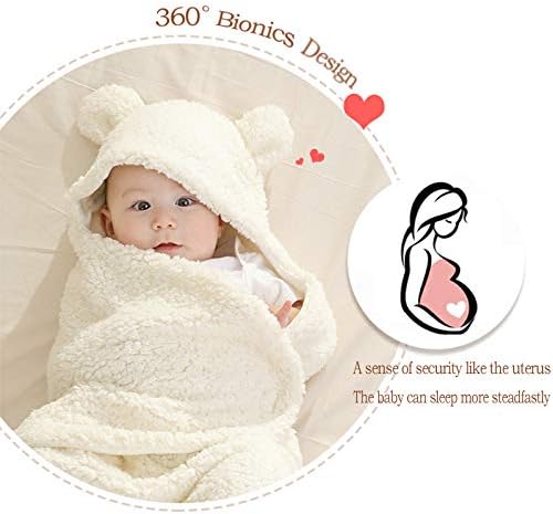 Nunibum Baby Swaddle Blanket Boys Girls Cute Bear Plush Essential Receiving Blanket Ultra-Soft Newborn Registry Sleeping Wraps for Infant 0-6 Months - White