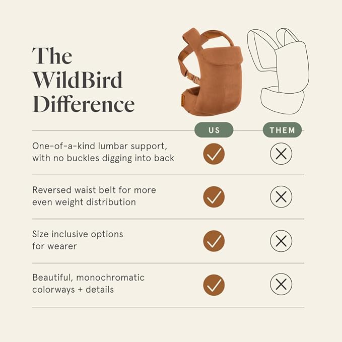 WildBird - Aerial Buckle Carrier - 2-24 Months - Standard (XS-XL) Acadian - Front or Back Carry - Cross Straps, Lumbar Support, Headrest - Hip Healthy - Baby Carrier - Baby Essentials - New Mom Gifts