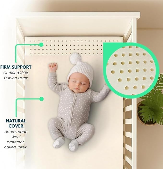 ORGANIC TEXTILES Organic Latex Crib Mattress Topper - 3" Latex for Playard (38"x26") - Breathable GOLS/GOTS Certified – Water-Resistant Organic Cotton Cover – No Polyester, Hypoallergenic, Non-Toxic