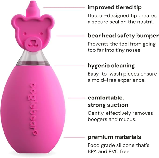 oogiebear: BearPair Baby Nose Cleaner & Ear Wax Removal Tool with Nasal Aspirator - Safe Booger & Earwax Removal for Newborns, Infants, Toddlers - Essential Baby Stuff, Diaper Bag Must-Have - Pink