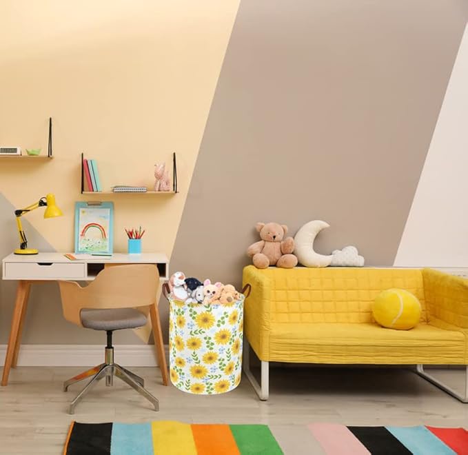 Essme Baby Girls Laundry Hamper, Baby Storage Basket for Girls Sunflower Bedroom Decor, Nursery Hamper,Yellow Hamper，Gift Baskets,Home Organizer(Sunflower)