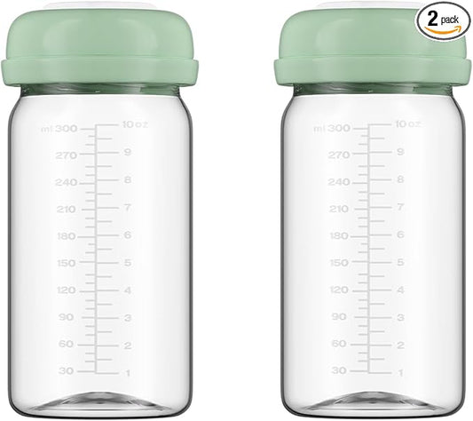 Breastmilk Storage Bottles Collection Bottles, 10oz Wide-Neck Breast Milk Container Compatible for Spectra S1 S2 SG Motif Luna Breast Pumps, Fit for 22oz Breast Milk Cooler & Fridge, 2 Packs