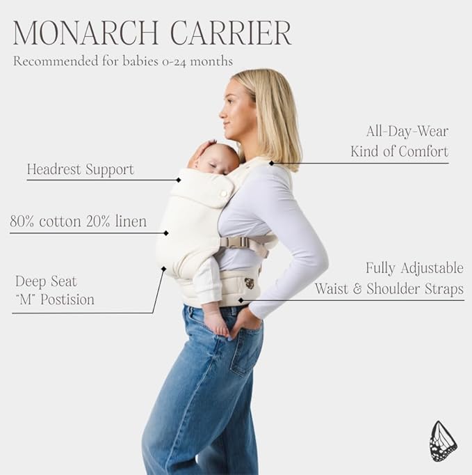 Mabē Monarch Ergonomic Baby Carrier – Premium Cotton Soft Structured Newborn to Toddler Carrier with Hip-Healthy Design, 3 Carry Positions (7-35lbs), Lightweight & Breathable, (Houndstooth)