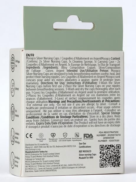 MOOGCO The Original Silver Nursing Cups - 999k Silver Nipple Cups - Nipple Shields for Breastfeeding Newborn – Protective Silver Nipple Covers for Nursing Moms (TriLaminate X-Large)