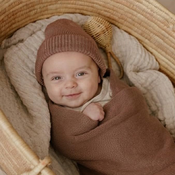 Bleu La La Baby Gift Set - Organic Cotton Newborn Blanket Essentials, Thoughtful Baby Shower & New Baby Gift for Boys & Girls (Luxe - Milk Chocolate)