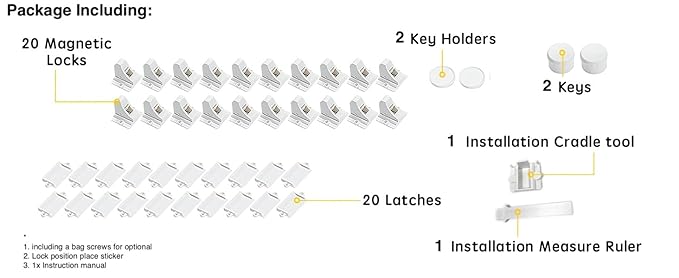 20 Pack Magnetic Cabinet Locks Baby Proofing - Vmaisi Children Proof Cupboard Drawers Latches - Adhesive Easy Installation