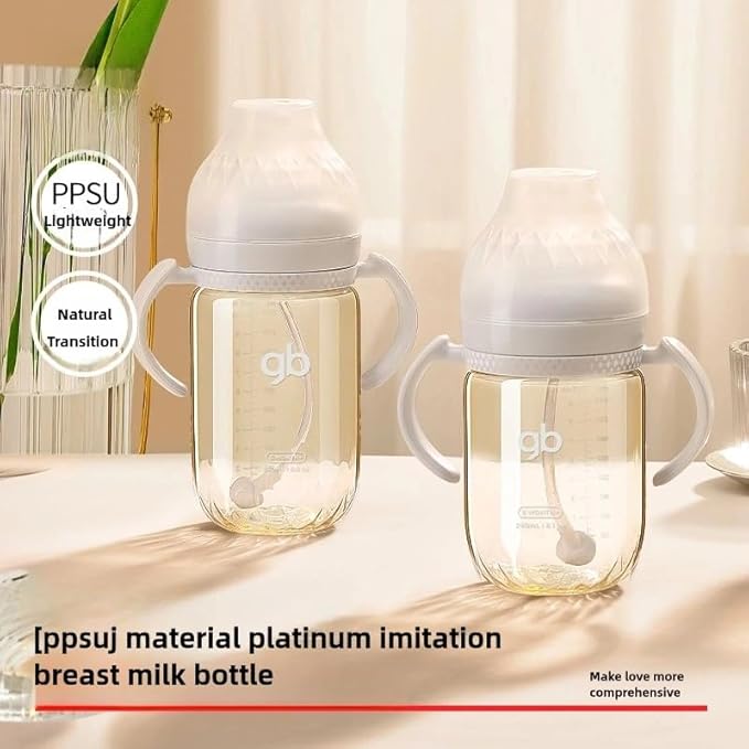 gb Platinum Series Glass Baby Bottle 6oz 180ml, BPA-Free, Anti-Colic, Silicone Pacifier, Wide Neck, Heat-Resistant Borosilicate Glass, for 0+ Months, M-Size Pacifier Leak-Proof, Easy to Clean