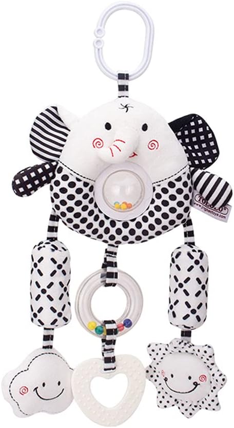 D-KINGCHY Baby Toys Car Seat Stroller Plush Hanging Rattle Animal Stuffed Hanging Toy with Teether Rattle Sound for 0-3 Years Old (Elephant)