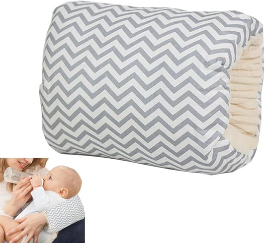 LENOTEX Cotton Nursing Pillow for Breastfeeding & Bottle Feeding - Skin-Friendly Washable Mini Arm Pillow with Ergonomic Support for Mom, Portable Design (Grey Fine Stripe)