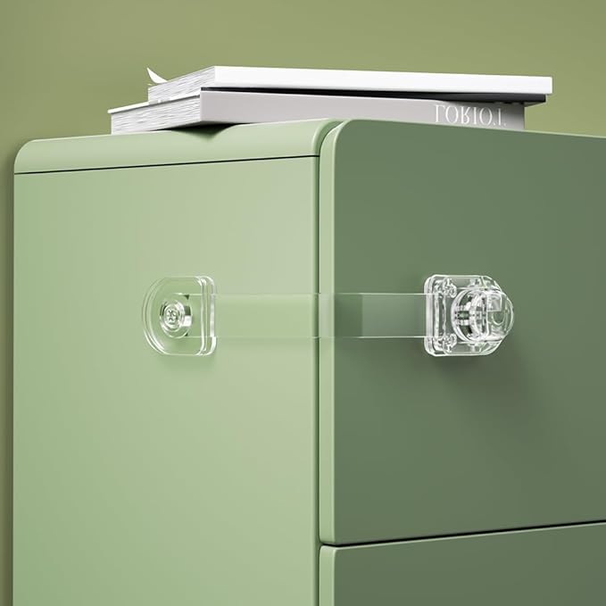 SAFELON 2 Pcs Transparent Child Proof Cabinet Locks Baby Safety Drawer Strap Locks, Baby Security Multi-Function Lock for Drawers, Fridges, Toilets, Cupboards, Cabinets (Clear)