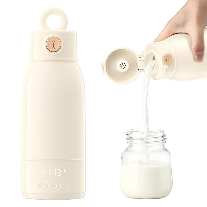 Portable Milk Warmer for Travel 17oz Large Capacity Baby Milk Warmer Fast Heating for Breast Milk Formula Water with Fast Charger for Car Airplane On The Go