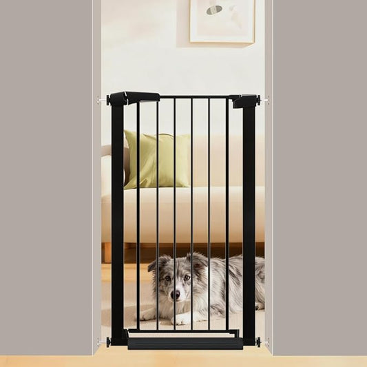 Fairy Baby Narrow Baby Gate 24.0"-26.7" Inch Wide, 38" Tall Pressure Mounted Auto-Close Dog Gate for Small Stairs and Doorways, Metal Safety Gate Indoor for Kids and Pets with NO Extensions, Black