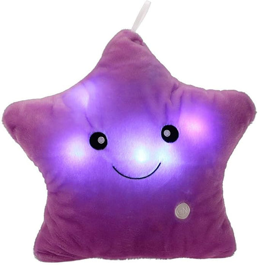 Creative Twinkle Glowing Stars Shape Plush Throw Pillow, LED Night Light Pillow Cushions Stuffed Toys Gifts for Kids, Christmas (Purple)